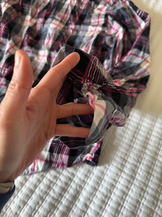 Victoria's Secret Pink Grey Plaid Flannel Pajama Top Silver Metallic Thread XL - Picture 9 of 12